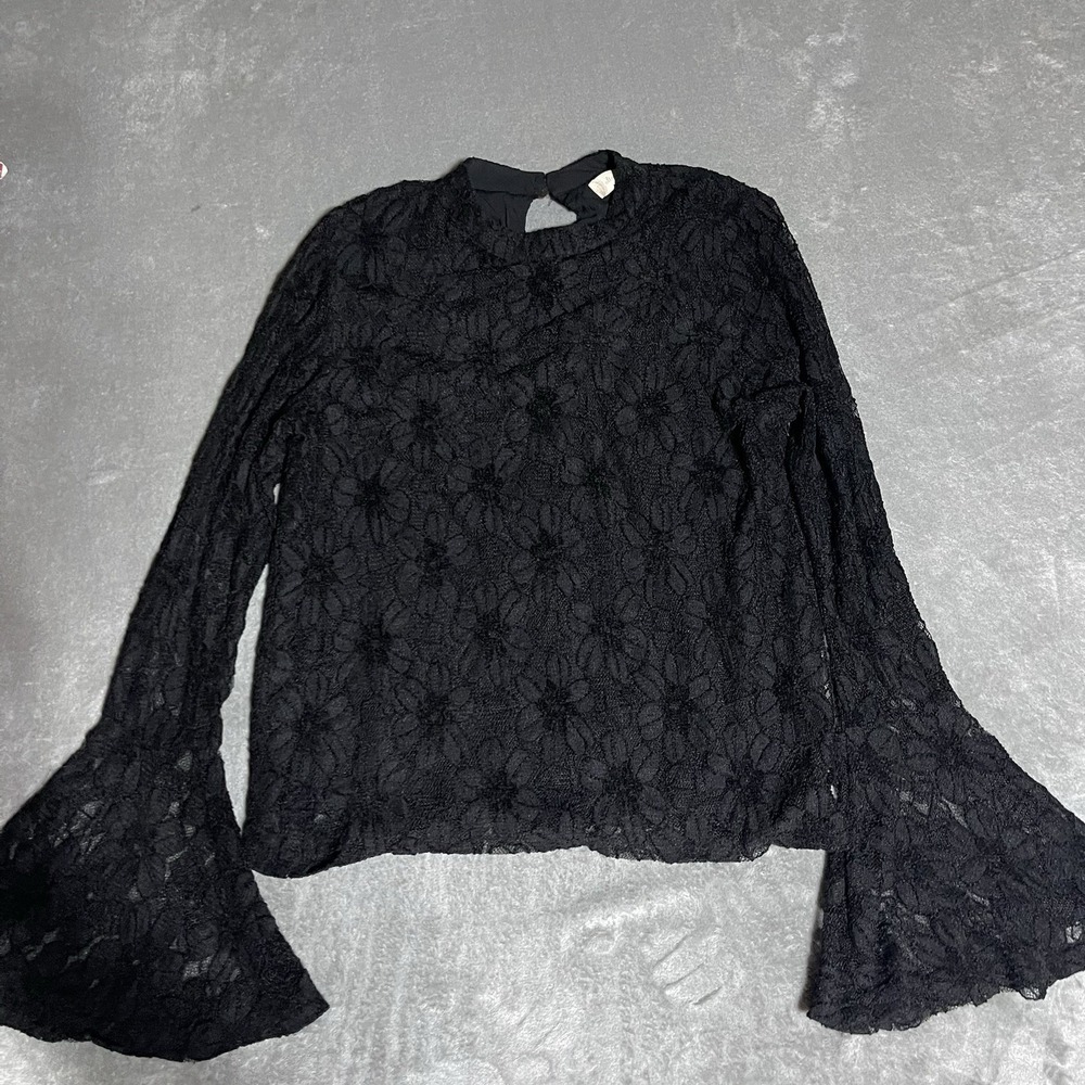 Altard State Top Womens Medium Black Lace Flounce Sleeve Whimsigoth Boho Dark - Picture 2 of 8